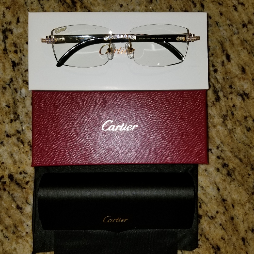 COPY - Cartier Rimless Frame Genuine Muliti-color/White Buffalo Horn. Clear Lens